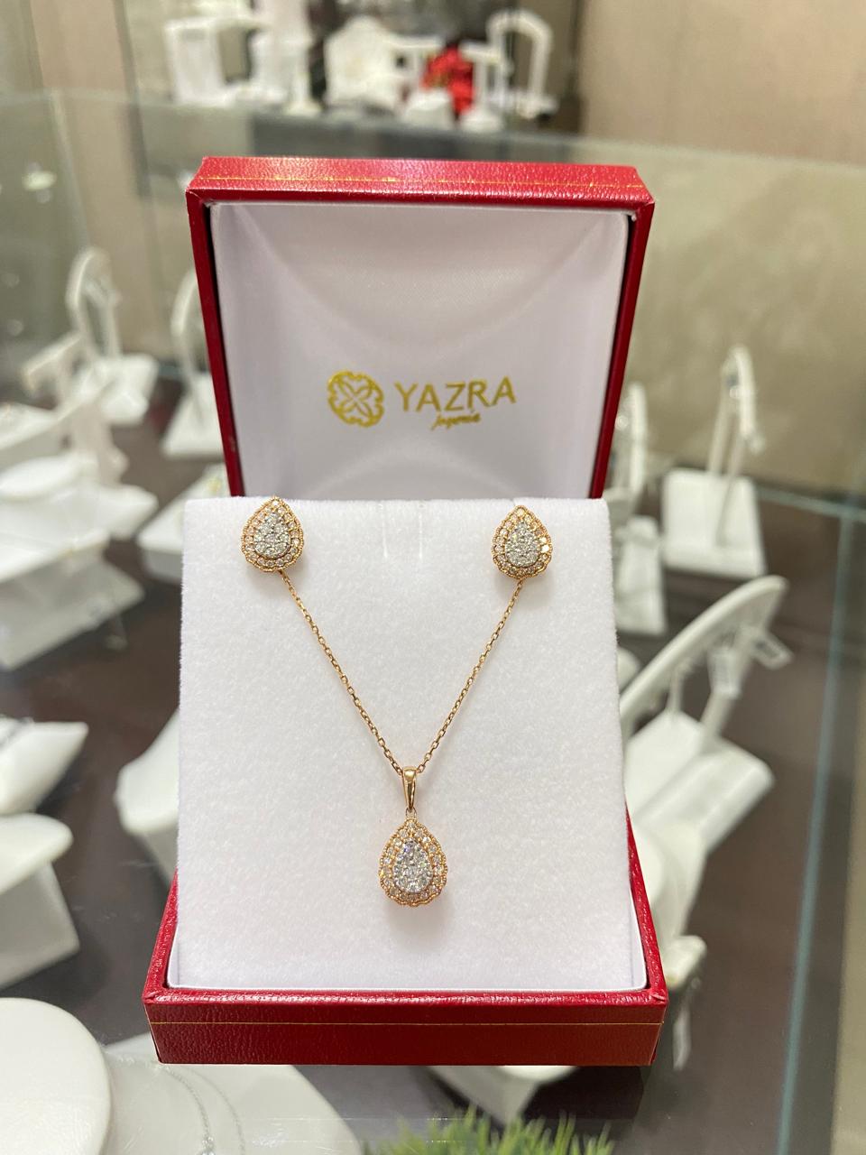 Juego gota oro rosa con diamantes