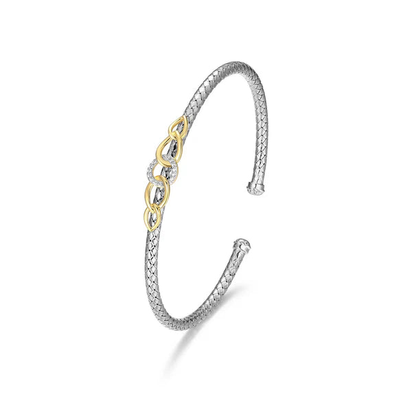 Brazalete de Plata con Diseño de Enlace Ovalado y Circonias, Acabado en Oro de 18K y Rodio