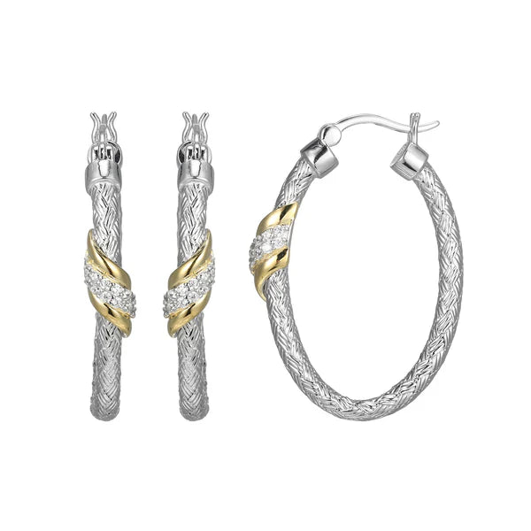 Aretes de Plata con Circonias y Acabado en Oro de 18K y Rodio