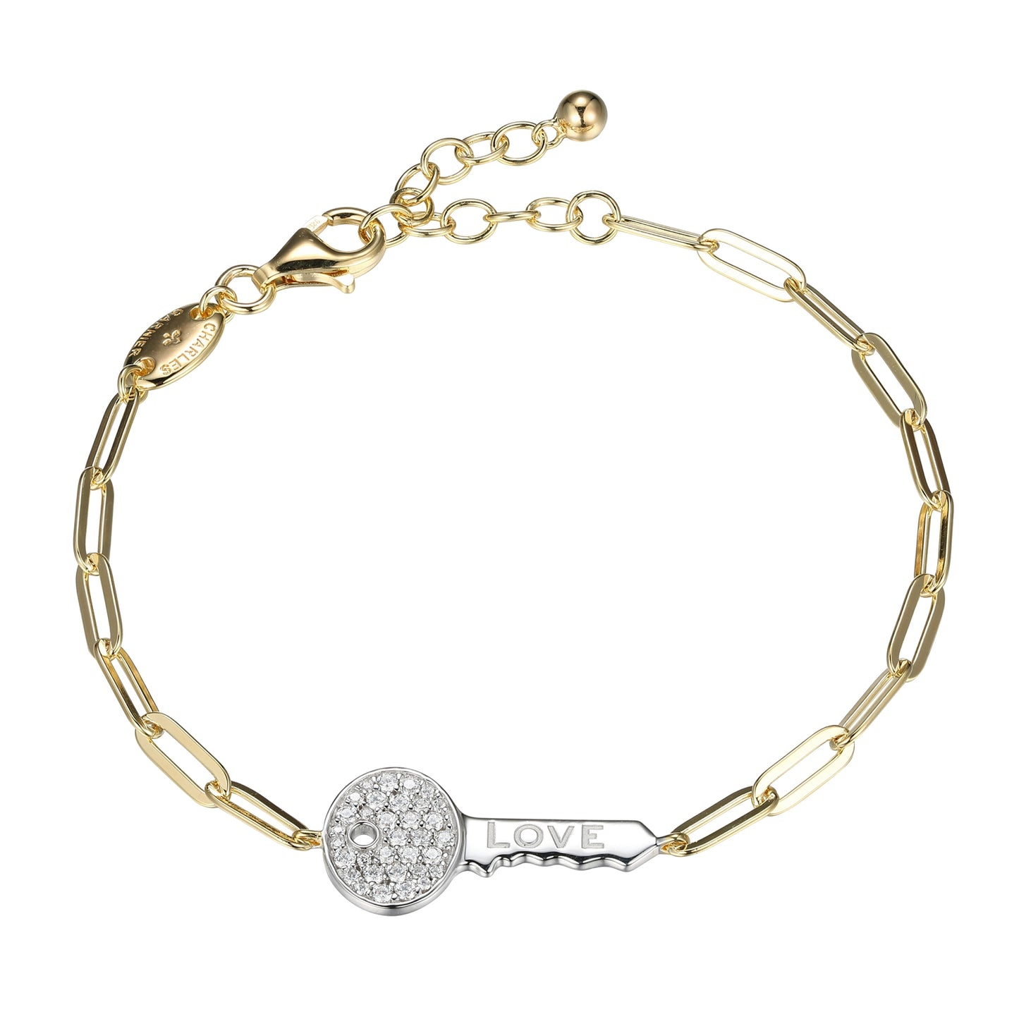 Pulsera de Plata con Cadena de Eslabones y Dije de Llave con Circonias