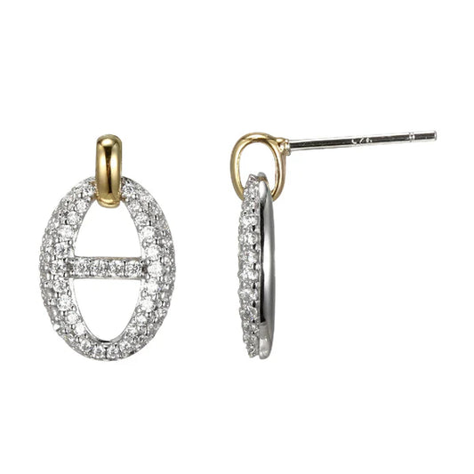 Aretes de Plata con Circonias, Acabado en Oro de 18K y Rodio