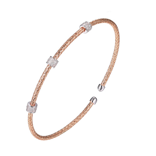 Brazalete Rígido de Malla en Plata con Circonias y Acabado en Oro Rosa