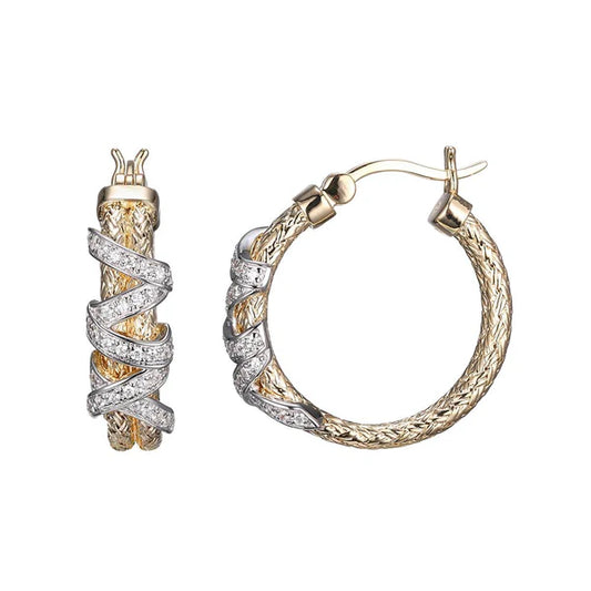 Aretes de Aro de Plata Envolventes con Circonias y Acabado en Oro de 18K y Rodio