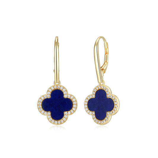Aretes en Plata con Lapislázuli y Circonias, Acabado en Oro de 18K