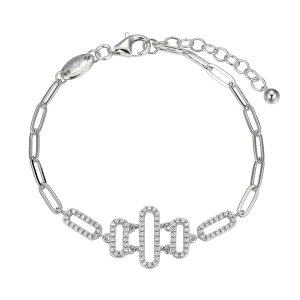 Pulsera de Plata con Cadena Paperclip y Enlaces con Circonias